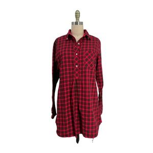 Victoria's Secret Sleep Shirt Nightgown Flannel Red Plaid Silk Trim Button Down